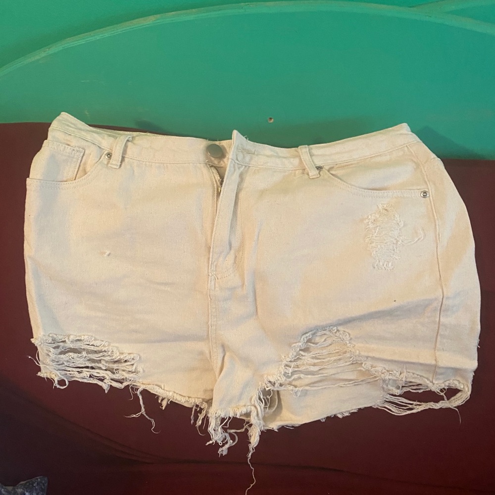 White denim cut off shorts